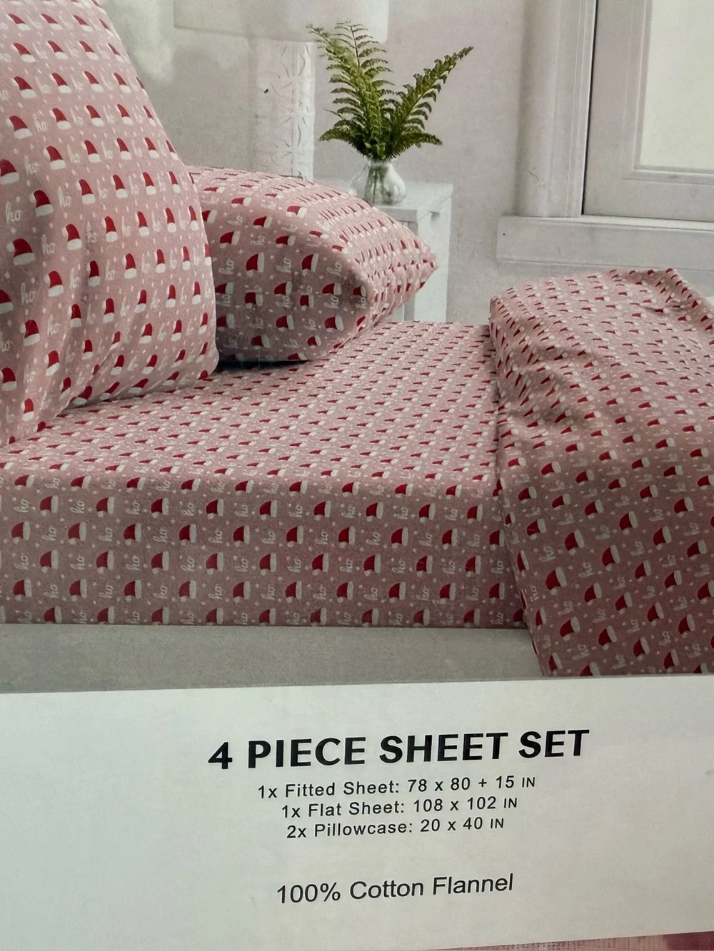 Brushed Cotton Flannel 4-Piece Sheet Set in Red Pattern